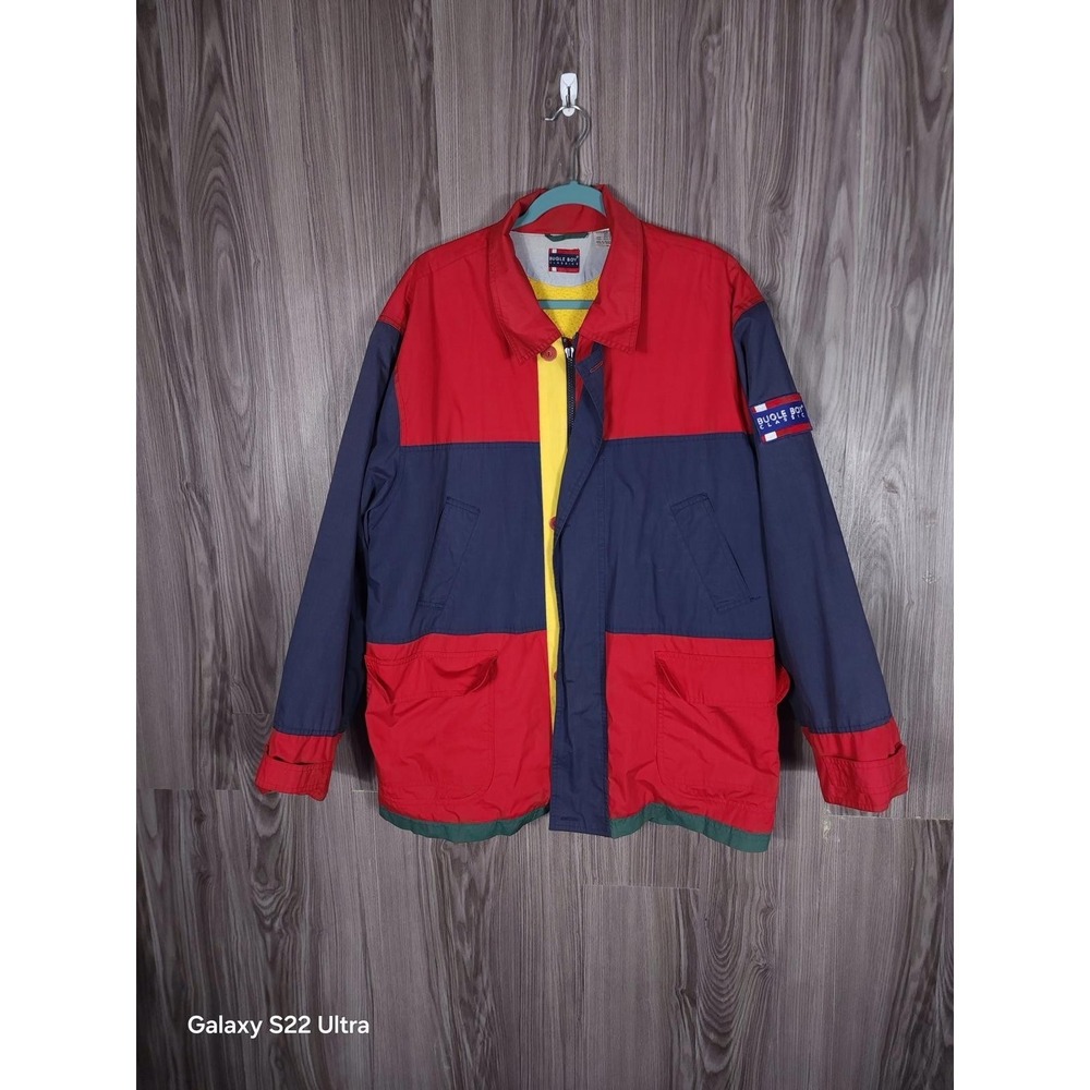 Vintage Bugle Boy Classics Colorblock Jacket Red Navy Yellow Mens XL 90s Retro